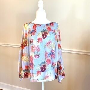 KENSIE Jeans Floral Sheer Lined Light Blue Top M